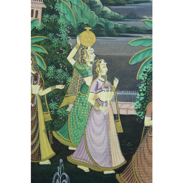 Monumental Indian Pichhwai Radha Krishna Gopis Painting Silk Garden Peacock 68" For Sale - Image 10 of 13