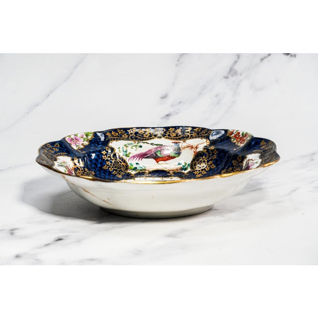 Beautiful 19th Century Antique Hand Painted Plate Cobalt Blue Gilt Porcelain Bird Motif England Home Decor (Repaired) For Sale - Image 12 of 16