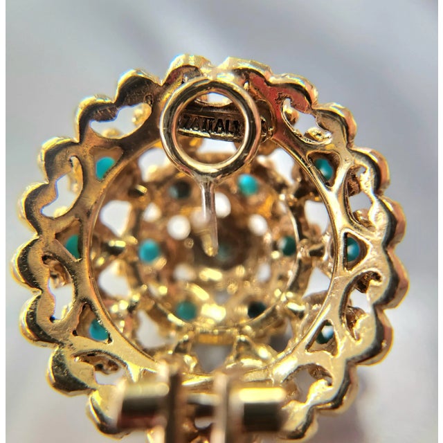 Metal 1950s Vintage Italian Turquoise Dome French Lever Back 18k Yellow Gold Earrings- 2 Pieces For Sale - Image 7 of 7