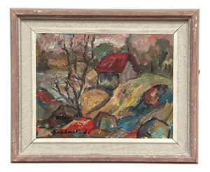 Nils Grahmstad, Cottage with a Red Roof, 1960s, Oil on Canvas