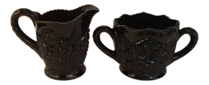 1975 Tiara Indiana Black Monarch Paneled Daisy Large Glass Creamer & Sugar - 2 Piece Set