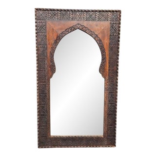 Handmade Moroccan, Berber Style Carved Wooden Mirror For Sale