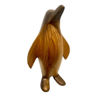 1970s Hand Carved Wooden Penguin Sculpture Vintage Bird Totem For Sale