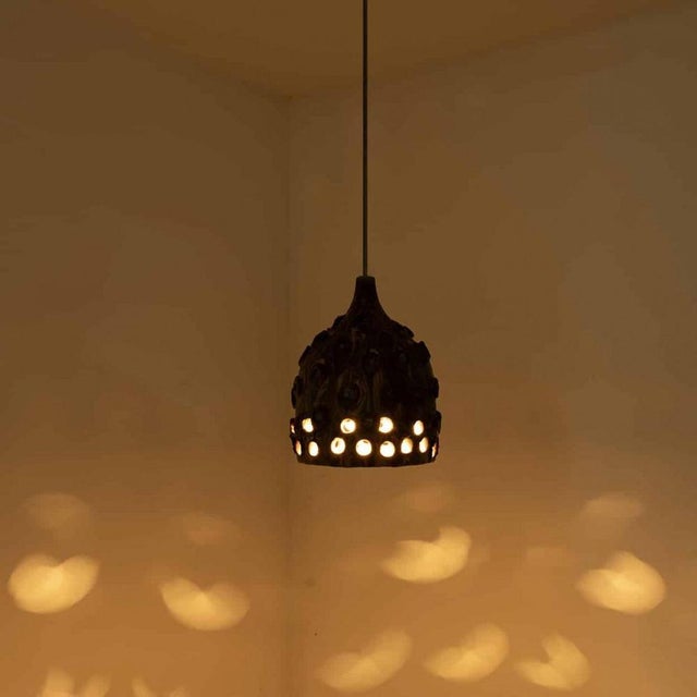 1960s Brown and Green Ceramic Pendant with Holes, Denmark, 1960s For Sale - Image 5 of 13