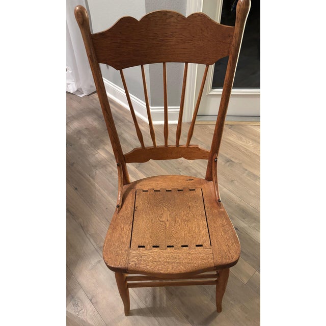 American Antique American Carved Wood Pressed Back Spindle Dining Chair For Sale - Image 3 of 6