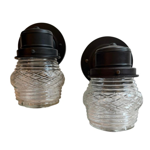 Mid 20th Century Mid 20th Century Original Black Painted Mid Century Outdoor Lights Sconces - a Pair For Sale - Image 5 of 5