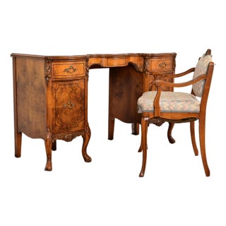 Romweber French Provincial Louis XV Burl Wood Vanity and Chair, Circa 1920s For Sale
