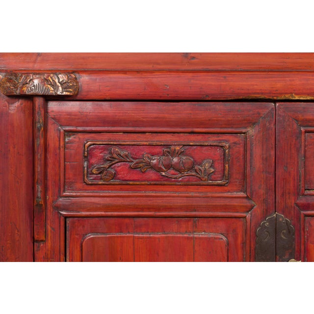 Wood Chinese Red Lacquered Blanket Chest with Gilt Motifs and Guardian Lions For Sale - Image 7 of 12