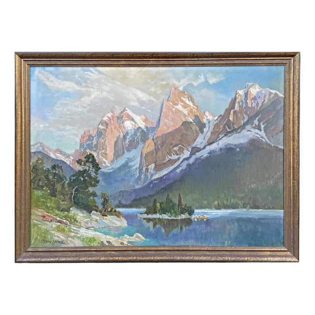 Eibsee and Zugspitze, Herzberg-Schönwald, 1923, Oil on Canvas For Sale