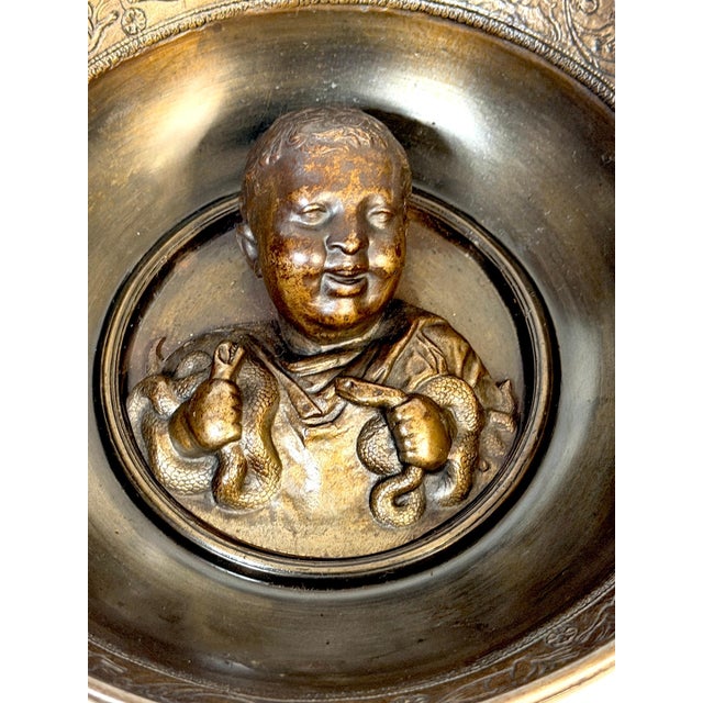 Metal Grand Tour Patinated Metal Bowl after Hildesheim Depicting the Infant Hercules For Sale - Image 7 of 13
