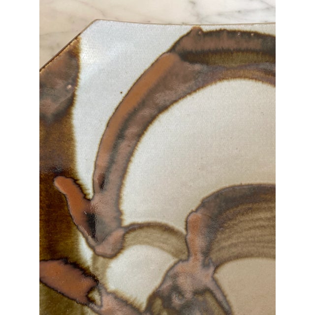 Ceramic Vintage 1970’s Signed Equestrian Plate in Brown, Rust & Khaki on Taupe For Sale - Image 7 of 12