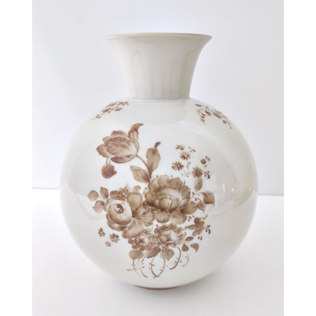 Ivory Ceramic Vase with Brown Floral Details from Rosenthal, Italy, 1943 For Sale - Image 17 of 17
