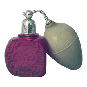 1920s Red Antique Glass Acid Cutback Perfume With Original Atomizer, Made in Czechoslovakia