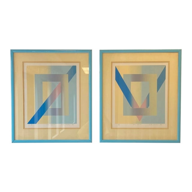 Postmodern 1986 Debbi Nathan "Blue Lights I & II " Original Screenprint Pair For Sale