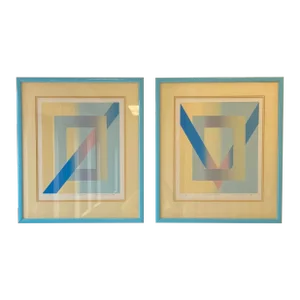 Postmodern 1986 Debbi Nathan "Blue Lights I & II " Original Screenprint Pair
