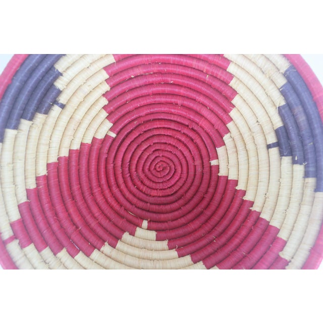 Late 20th Century Vintage African Coiled Straw Basket, Red White and Blue For Sale - Image 5 of 6