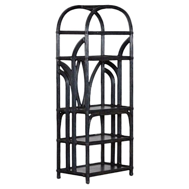 Large Black French Reeded Etagere, 1950s For Sale