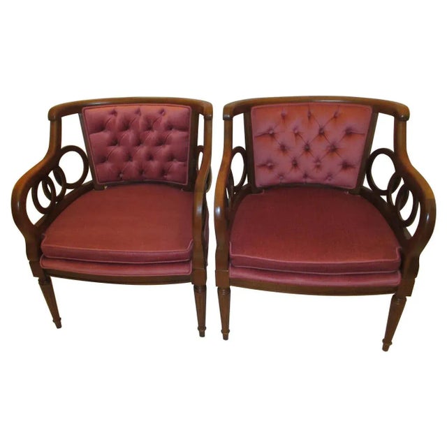 Mid 20th Century Vintage Hollywood Regency Velvet Barrel Back Circle Armchairs - a Pair For Sale - Image 5 of 5