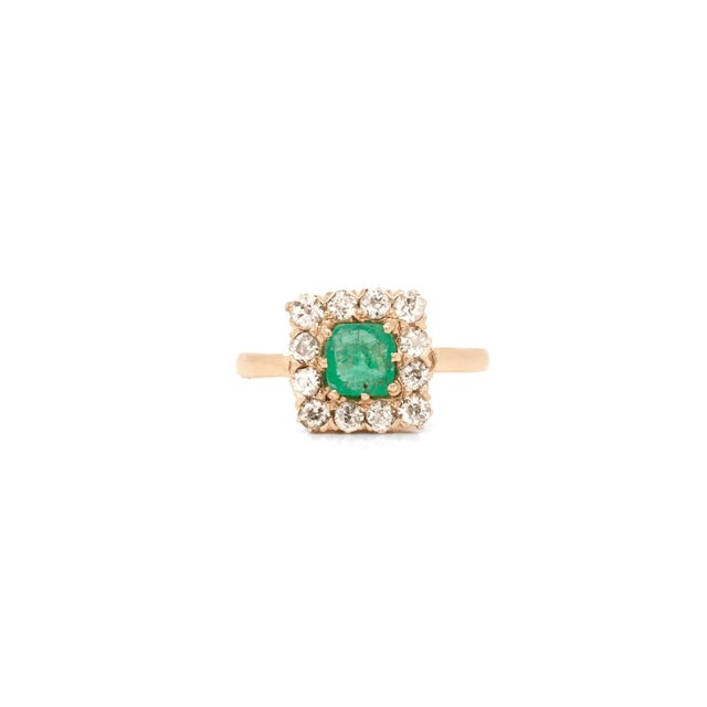 Antique 14k Gold, Emerald, and Diamond Cocktail Ring For Sale - Image 11 of 12