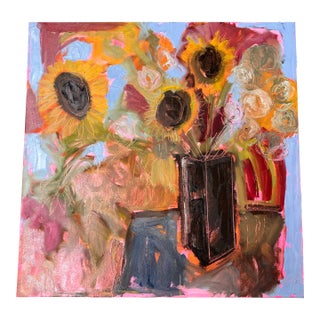 Contemporary Original Alexandra Brown Abstract Floral Painting With Sunflowers For Sale