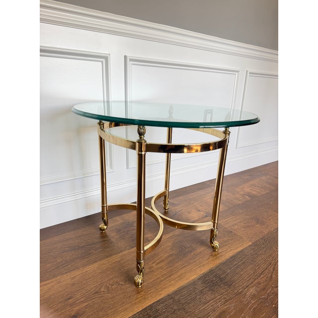 La Barge Vintage LaBarge Style Brass & Beveled Glass Side Table For Sale - Image 4 of 6