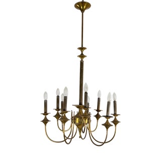 Art Deco Nine-Light Brass Chandelier, 1940s For Sale