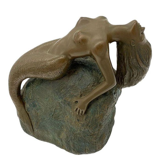 1980s 1980s Neoclassic Bronze Nude Mermaid Siren Statue on Beach Rock by James Siebert For Sale - Image 5 of 12