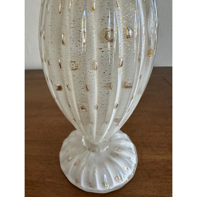 Barbini Attributed Murano Glass Controlled Bubble Vase White Gold Fleck For Sale In San Diego - Image 6 of 9