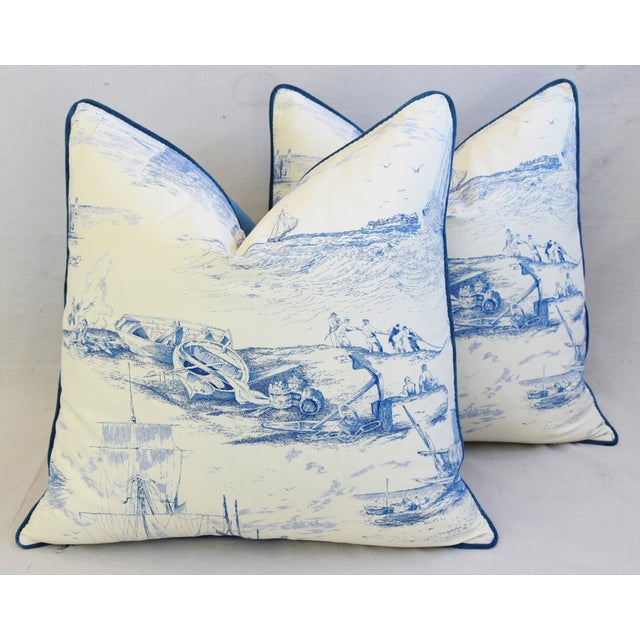 French Blue White Nautical Feather Down Pillows 24 Square