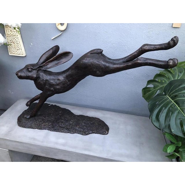 Large Cast Bronze Running Hare Garden Sculpture For Sale - Image 3 of 12