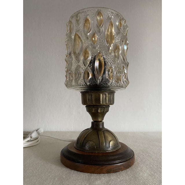 Amber Pressed Glass Table Lamp with Wooden Base, 1970s For Sale - Image 6 of 13
