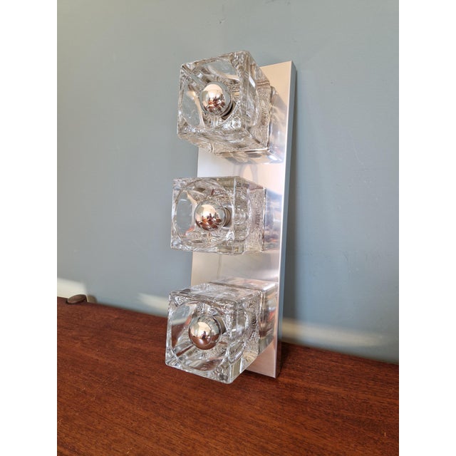 Ice Cube Triple Wall Light in Chromed Metal and Glass from Peill & Putzler, 1970 For Sale - Image 10 of 18