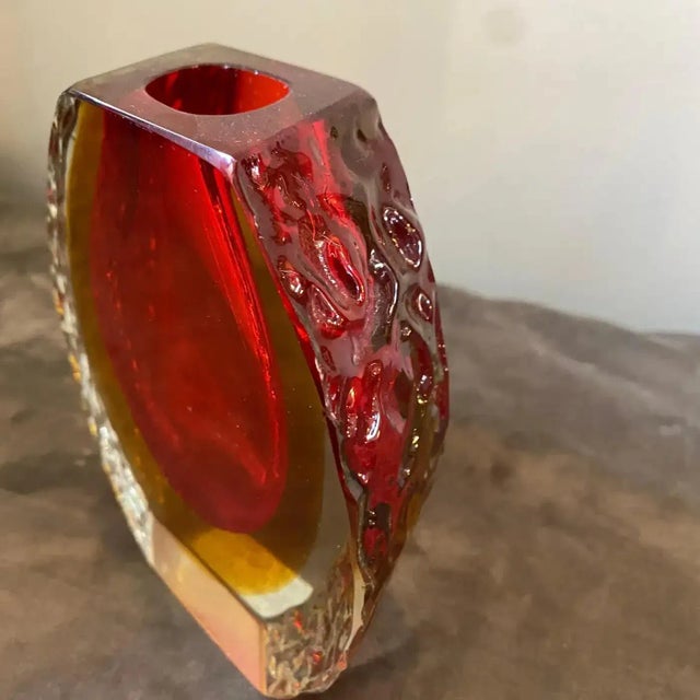 Glass 1960s Mandruzzato Mid-Century Modern Red and Yellow Sommerso Murano Glass Vase For Sale - Image 7 of 7