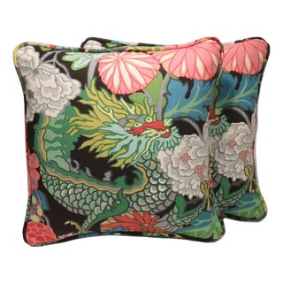 Set of Two 22" Schumacher Chiang Mai Dragon Pillow Covers For Sale