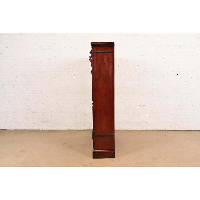 Herter Brothers Style Antique Eastlake Victorian Carved Mahogany and Burl Wood Bookcase Cabinet, Circa 1880s For Sale - Image 10 of 14