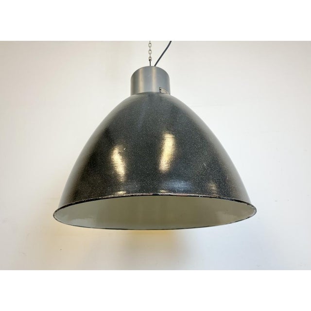 Large Industrial Dark Grey Enamel Factory Lamp from Elektrosvit, 1960s For Sale - Image 9 of 18