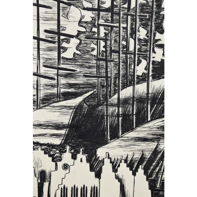 Egbert Bruckner, The Town by the Sea, 1947, Ink on Paper For Sale - Image 9 of 12