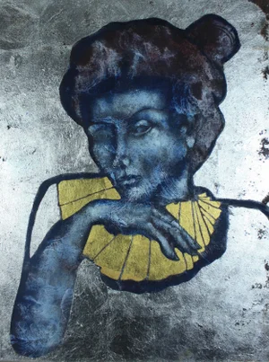 Sax Berlin The Poet: Contemporary Mixed Media Figurative Oil Painting. Gold and Silver Leaf 2018