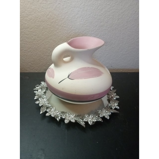 1980s Gorgeous Signed Sioux Tribal Feather Pottery Squat Pitcher For Sale - Image 5 of 6