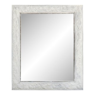 Flat Framed Beveled Mirror With Leaves & Beaded Trim For Sale