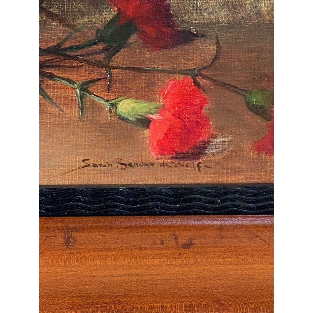 A 19th-century still life of carnations by Sarah Bender De Wolfe (1852 - 1935). De Wolfe was born in Washington, DC and...