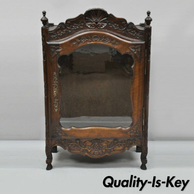 French Provincial Louis Xv Style Carved Walnut Small Curio Cabinet