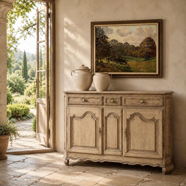 18th Century Country French Louis XIV Style Buffet in Stripped Oak brings the quiet romance of provincial France into the...