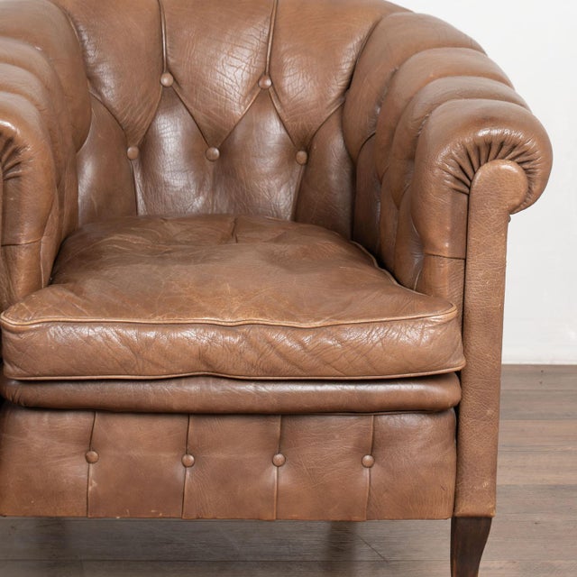 Pair of 20th Century Vintage Brown Leather Danish Club Chairs For Sale - Image 6 of 14