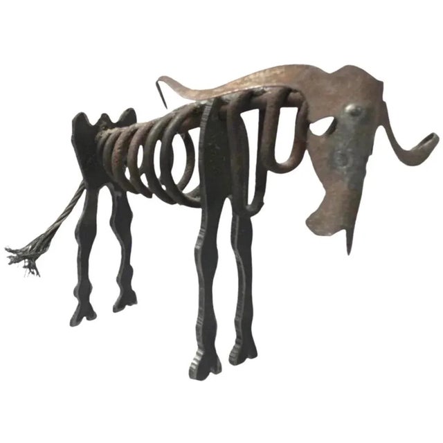 Vintage Mid Century Torch Cut Brutalist Picasso Insp Abstract Art Wall Street Steel Bull Sculpture For Sale - Image 9 of 9