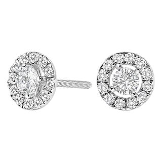 14K White Gold 3/4 Cttw Lab-Grown Diamond Floating Halo Stud Earring (F-G Color, VS1-VS2 Clarity) For Sale
