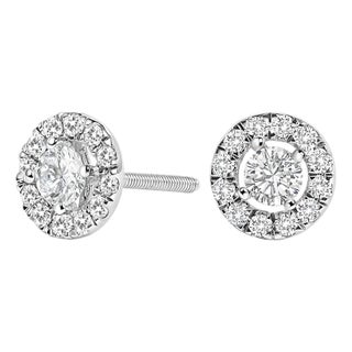 14K White Gold 3/4 Cttw Lab-Grown Diamond Floating Halo Stud Earring (F-G Color, VS1-VS2 Clarity), A Pair For Sale