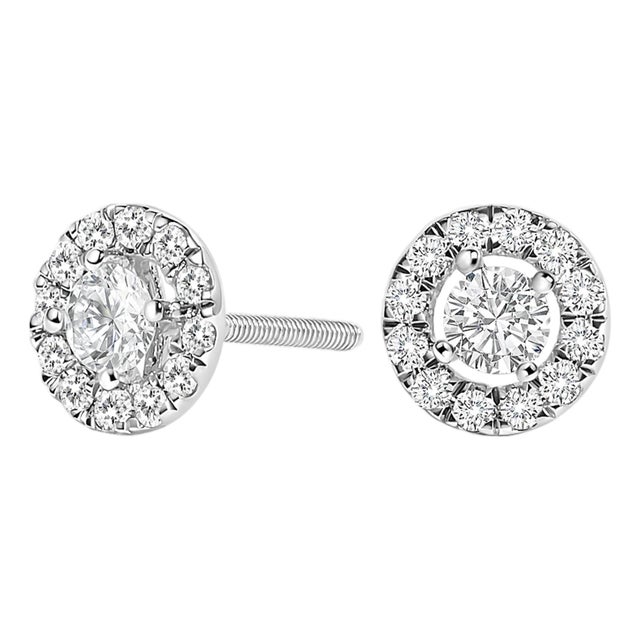 14K White Gold 3/4 Cttw Lab-Grown Diamond Floating Halo Stud Earring (F-G Color, VS1-VS2 Clarity), A Pair For Sale