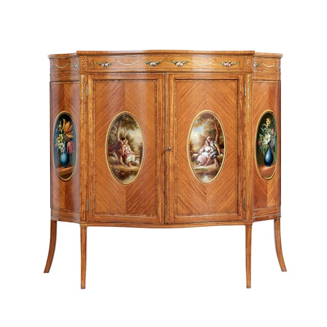 19th Century Sheraton Revival Satinwood Inlaid and Painted Cabinet, 1895 For Sale - Image 13 of 13