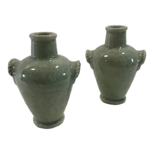 1990’s Thai Celadon Urn Vases in Traditional Celadon Jade Glaze - a Pair